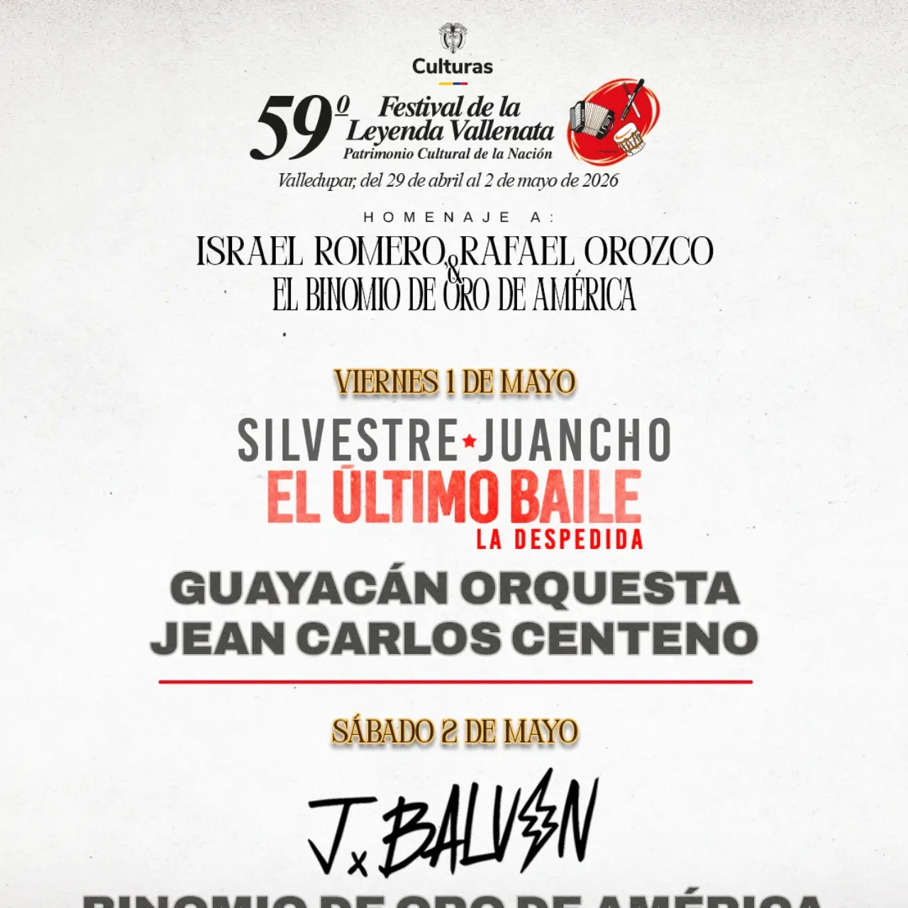 El Festival de la Leyenda Vallenata revela su cartel musical para mayo de 2026